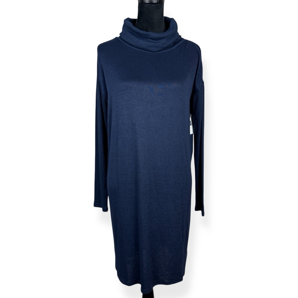 Gap Dress Womens M Medium Knit Navy Blue Lightweight Sweater Dress Cowl Neck